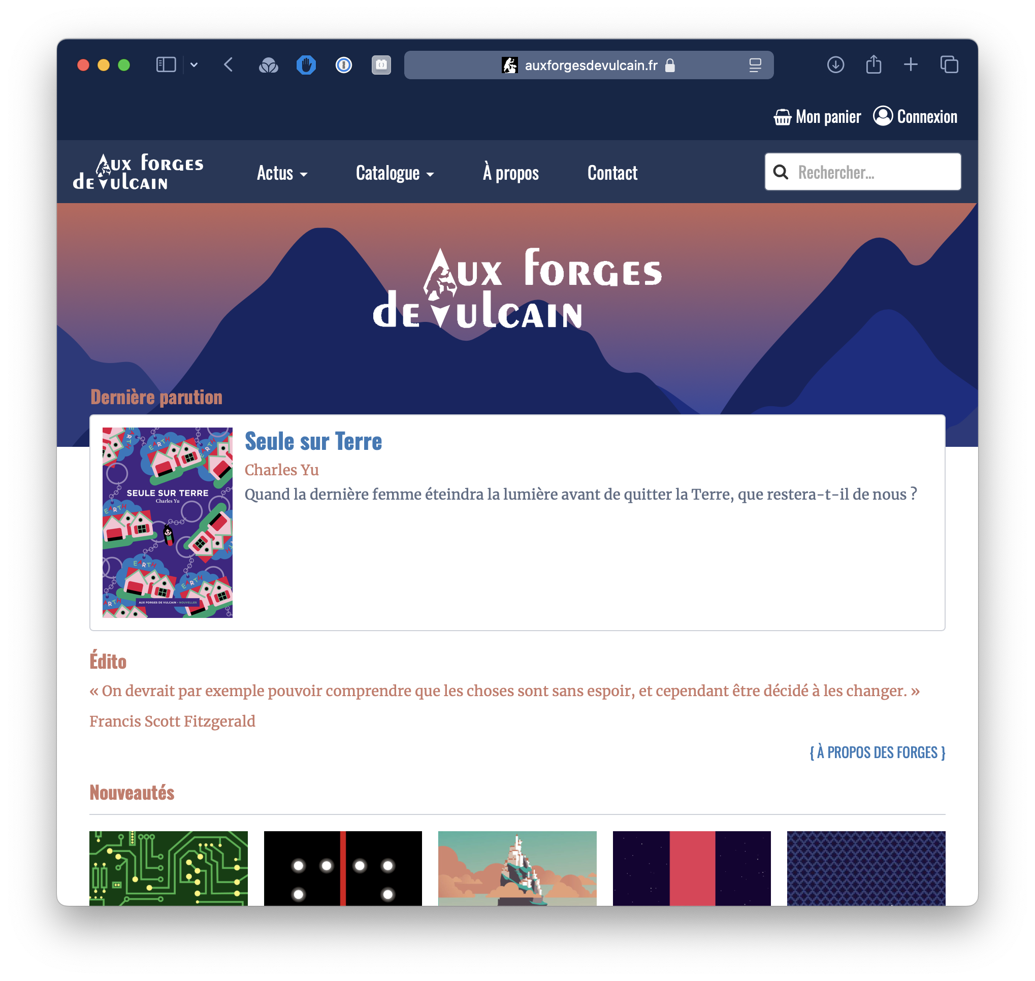 La page d'accueil du site des éditions Aux forges de Vulcain