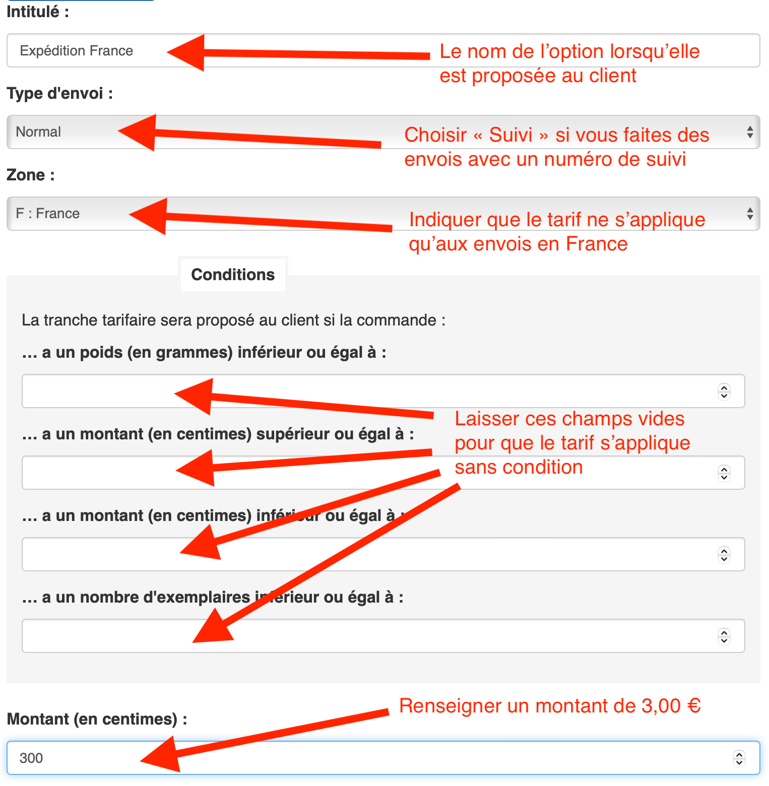 Configuration frais de port à 1 centime