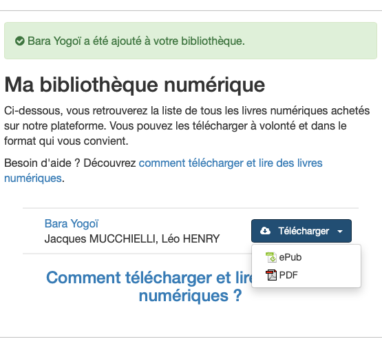 Capture d'écran de la bibliothèque numérique de l'utilisateur